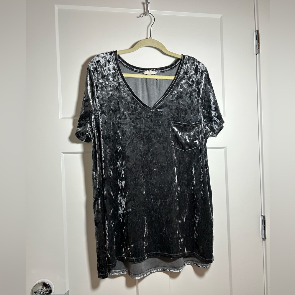 Plus size crushed velvet soft v neck top, tunic long t shirt